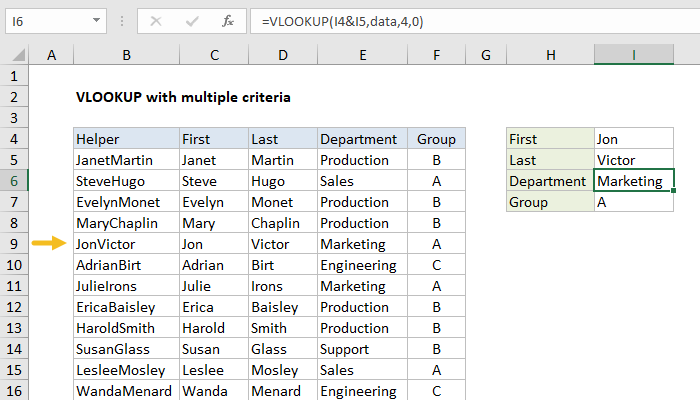 Excel Formula: VLOOKUP With Multiple Criteria | Exceljet